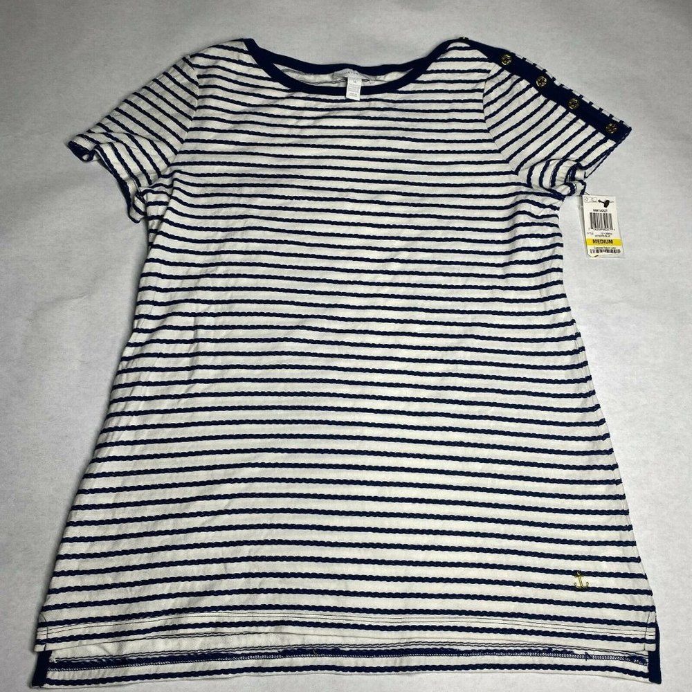 Charter Club Striped Textured Short Sleeve Top Gol
